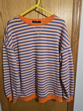 Kissfix Striped Crewneck Sweatshirt - Peach & Periwinkle